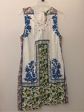 Tracy Reese Plenty White Shift Dress with Blue & Green Floral Print